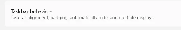 Taskbar Behaviours option