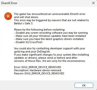 DirectX error