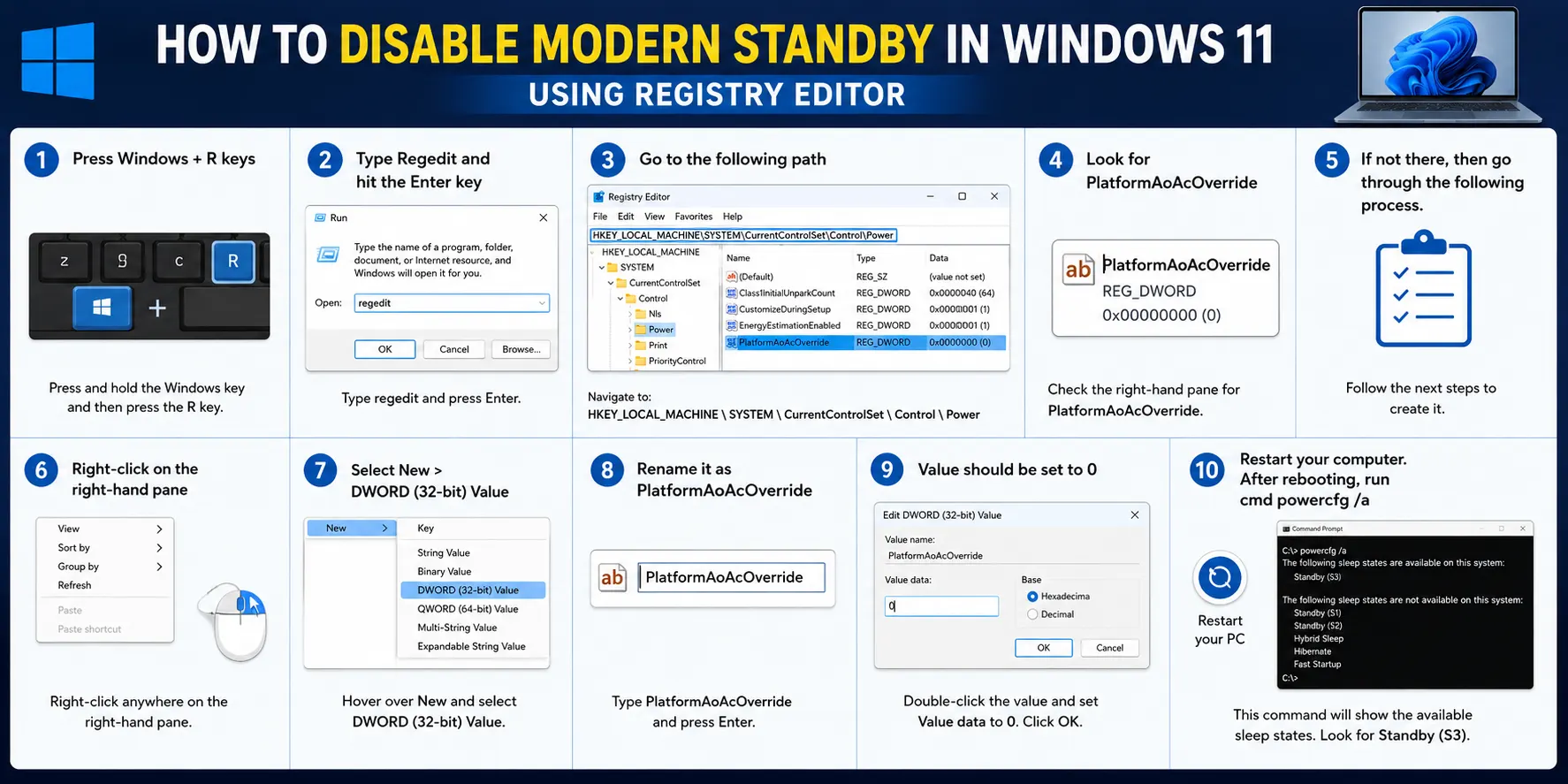 Disable Modern Standby Using Registry Editor Chart