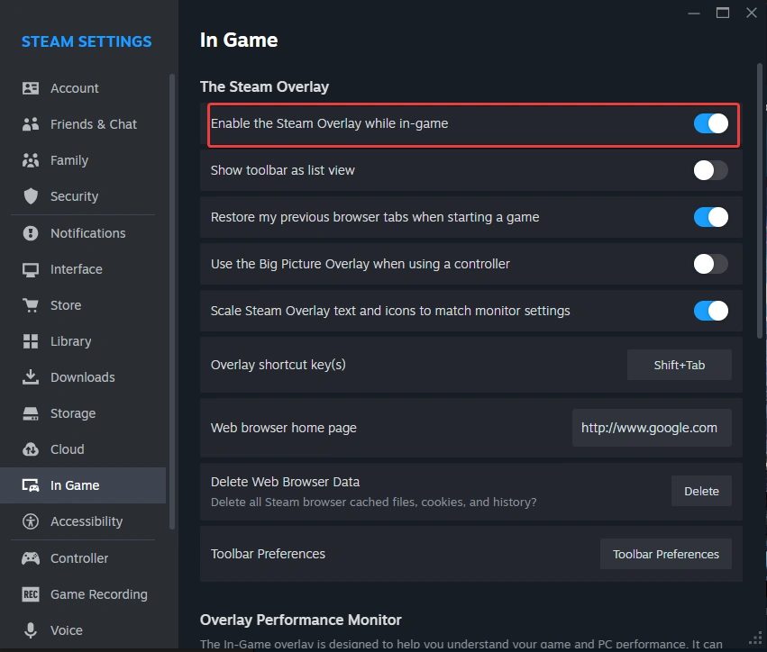Enable Steam Overlay while in-game