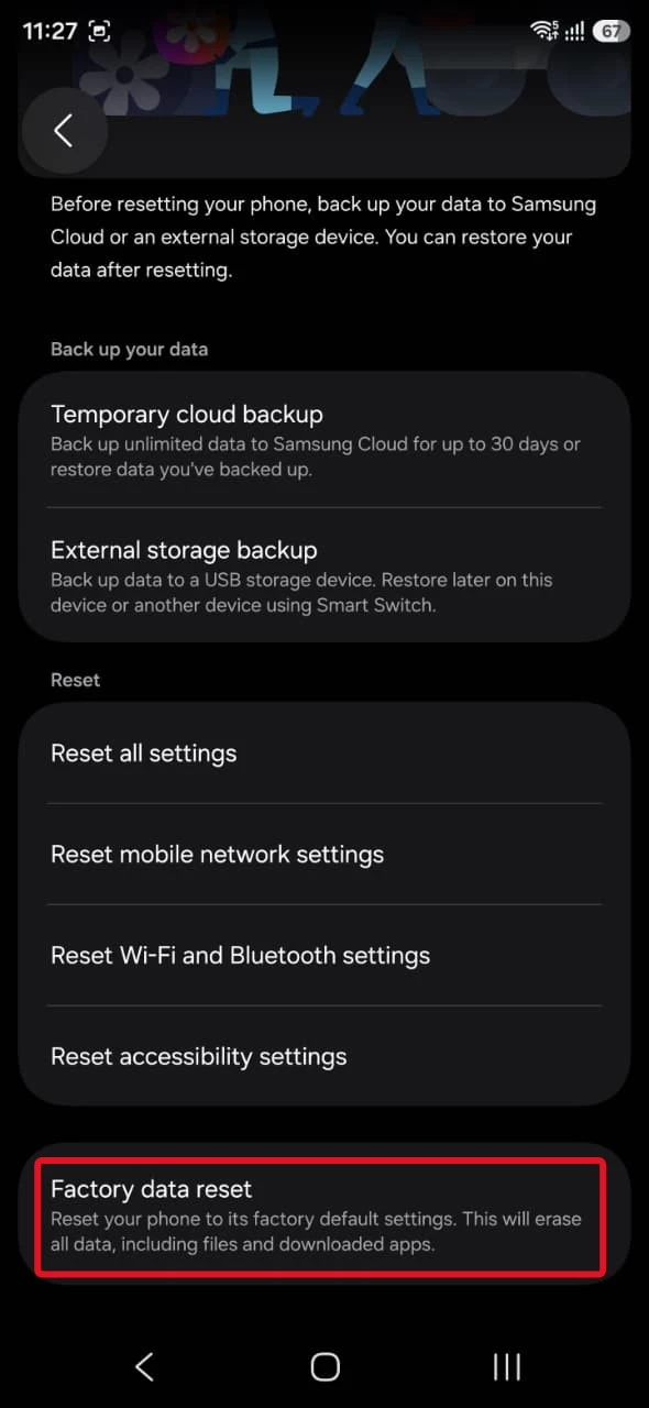 Factory Data Reset