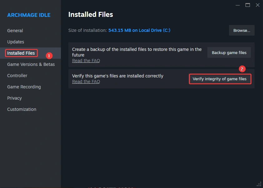 Installed Files tab