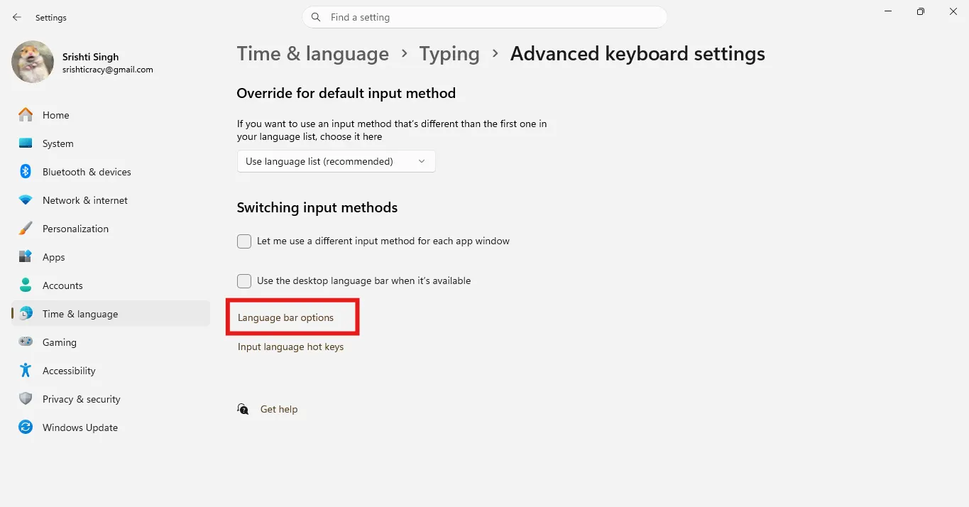 Language bar options