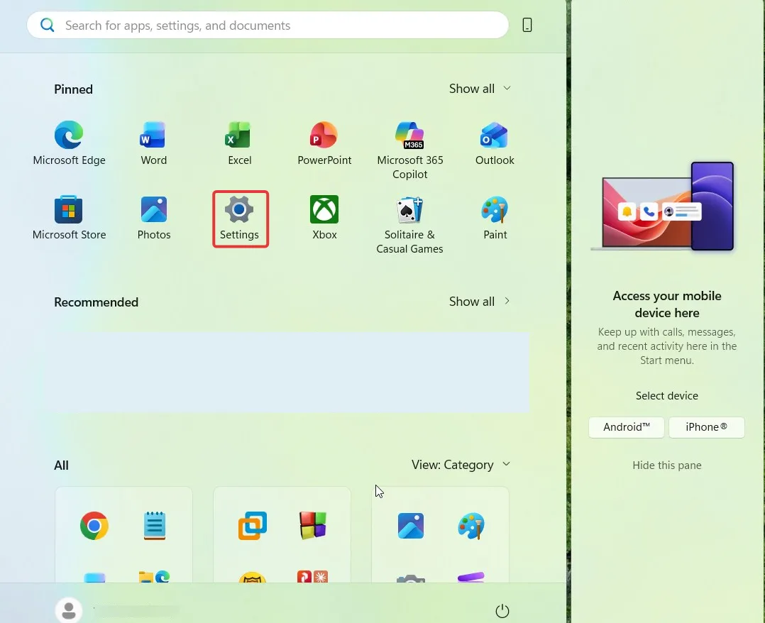 Press Windows key go to Settings