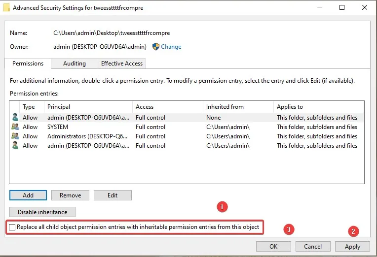 Replace all child object permission entries