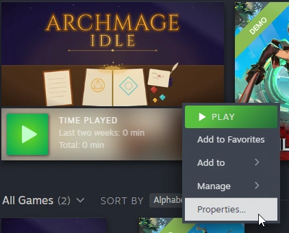 Right-click affected game
