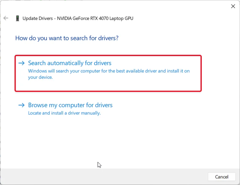 Search automatically for drivers