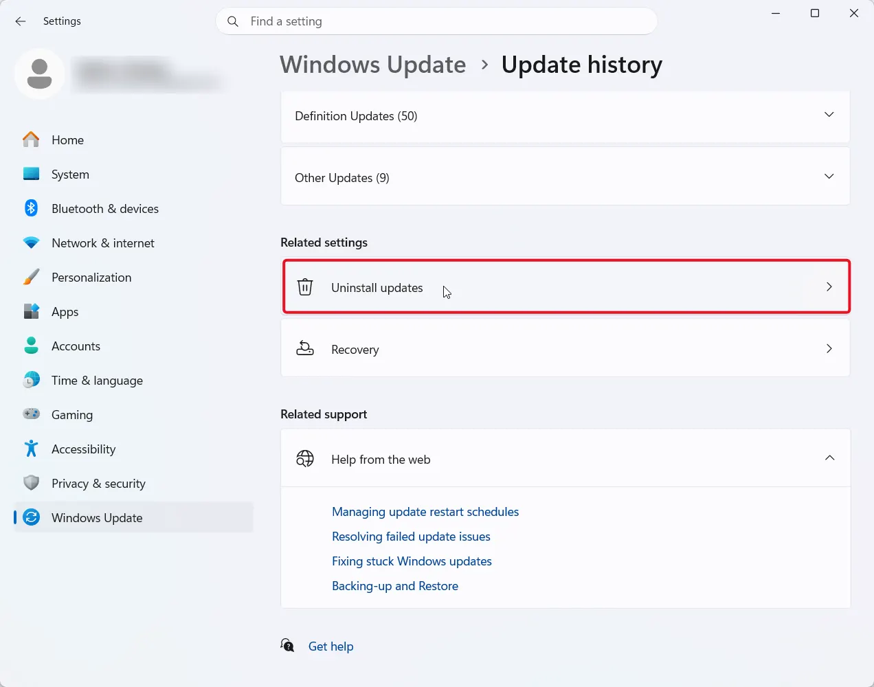 Uninstall updates