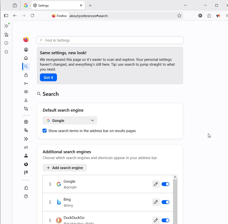 check default search engine