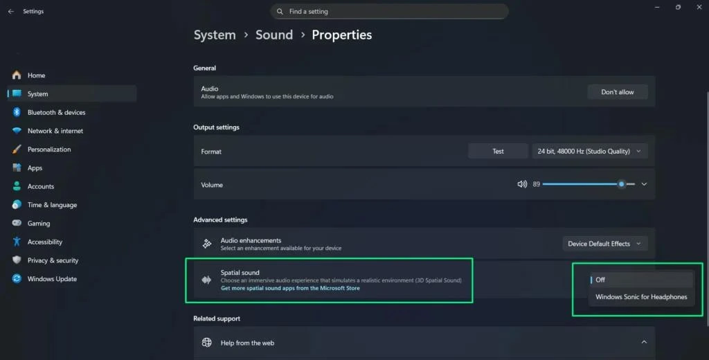 click Spatial sound
