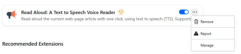 click three dots next to extension and select Remove