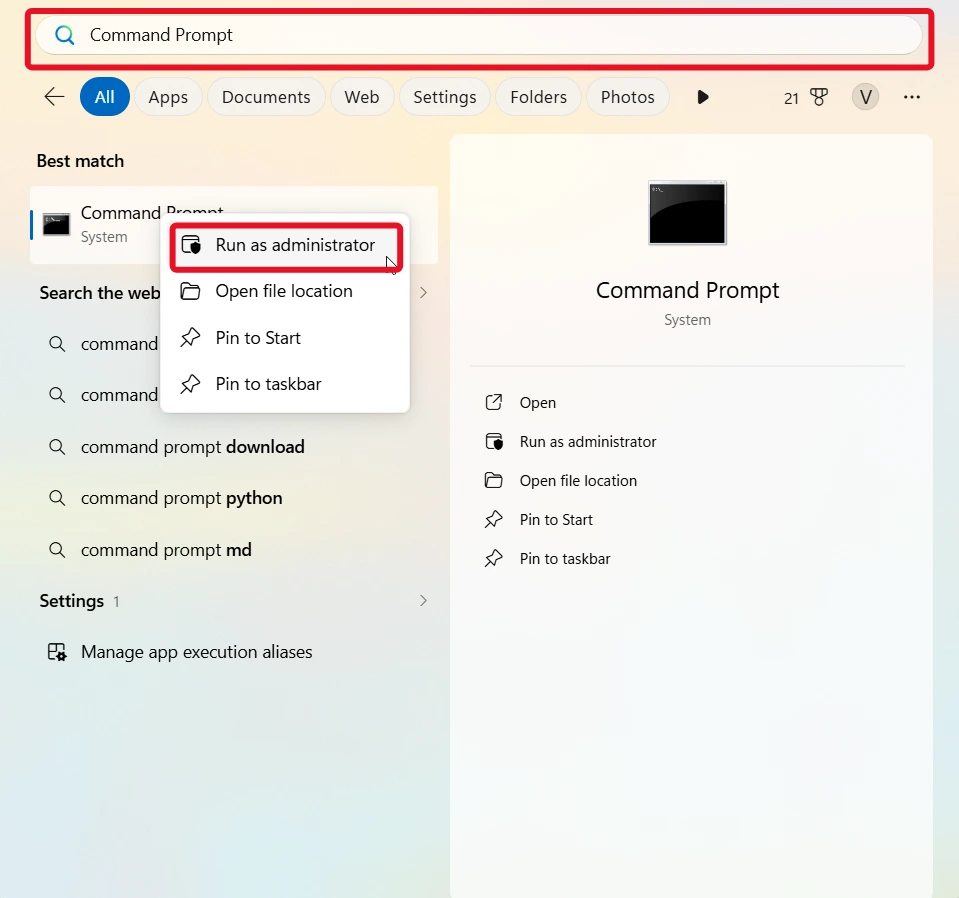 command prompt with run as administrator