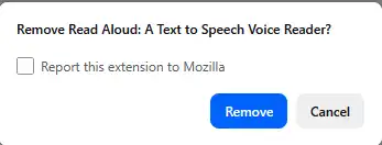 confirm remove action mozilla