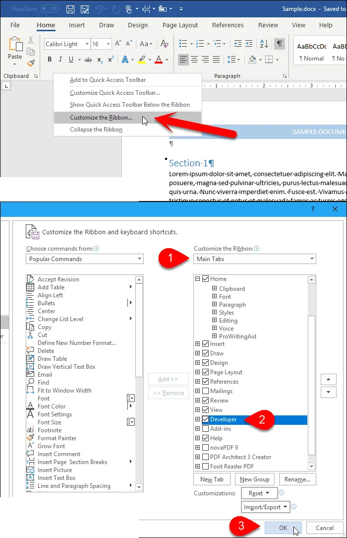 customize the ribbon