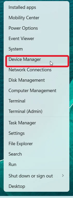 device manager option