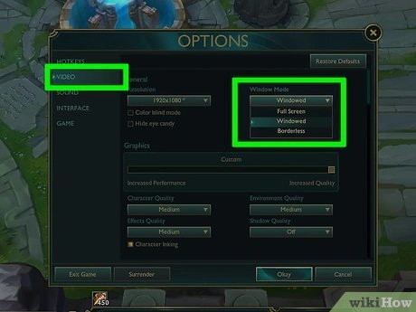 game display or video settings