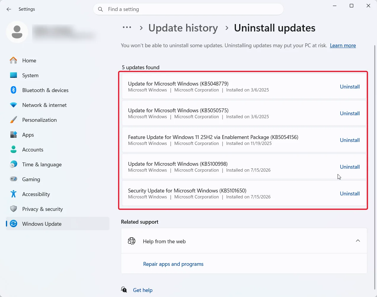 most recent updates