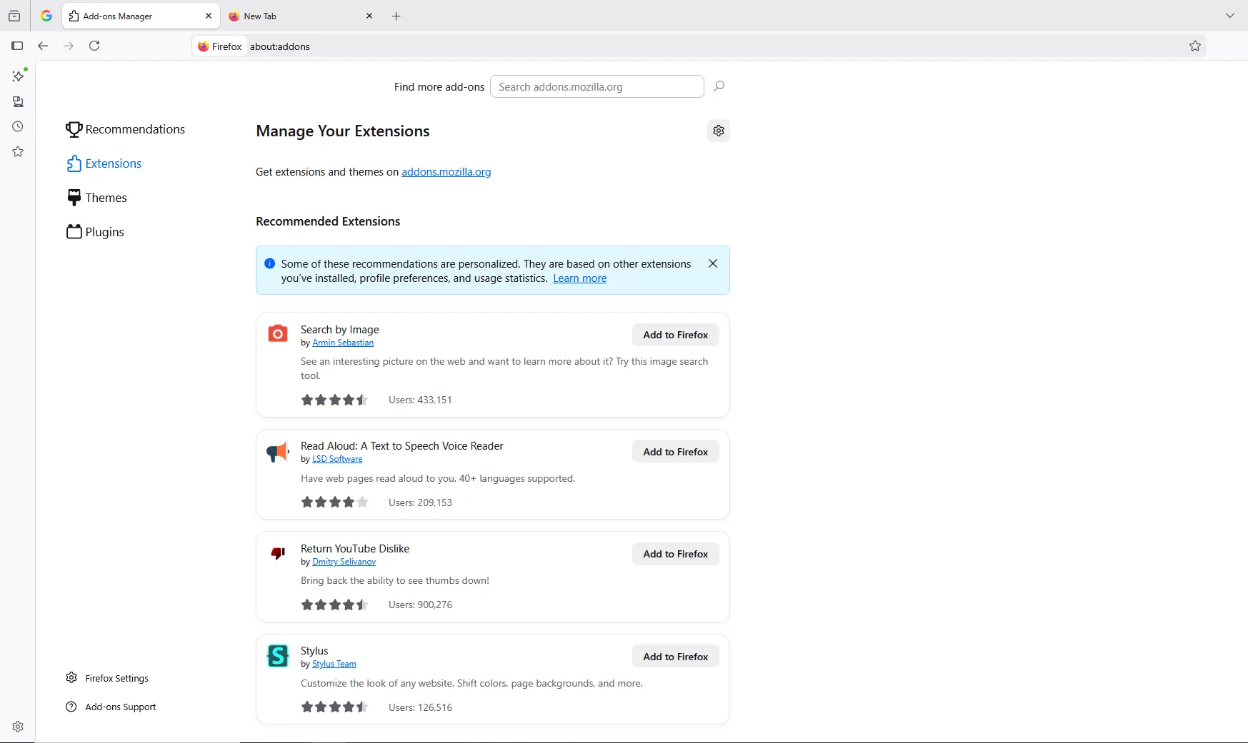 Mozilla extensions list