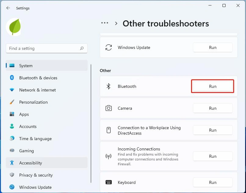 other troubleshooter bluetooth option