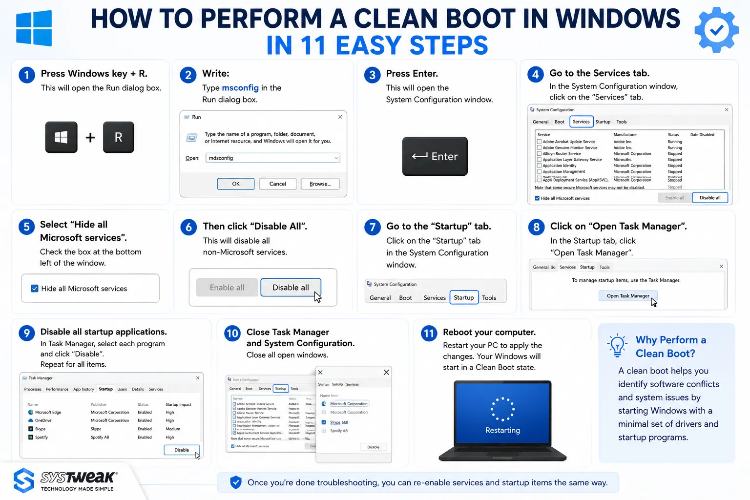 perform clean boot steps chart