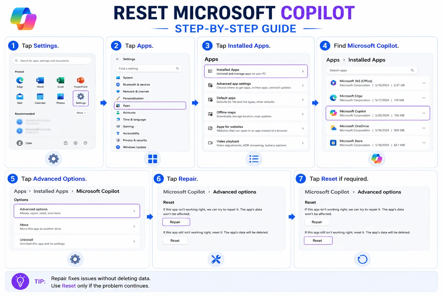 reset microsoft copilot by chart