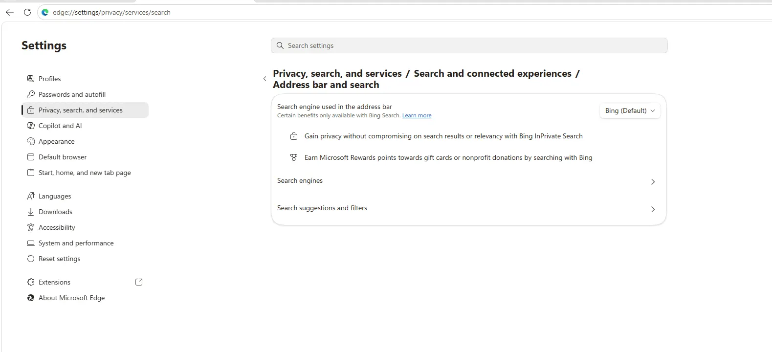 search check the default search engine