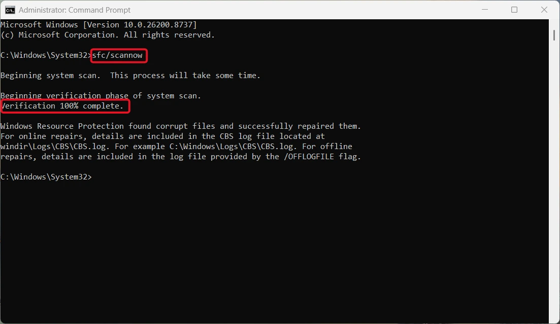 sfc scan with 100% verification
