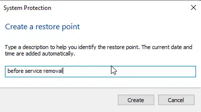 system restore give name for identification purposes