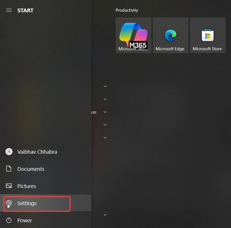 windows 10 setting