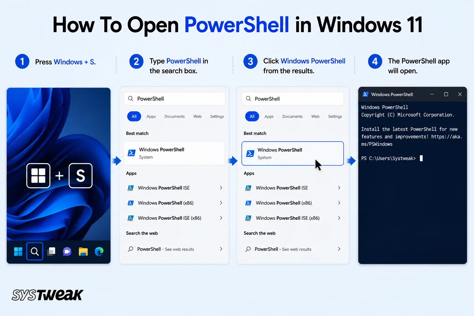 Open PowerShell using the Windows Search app