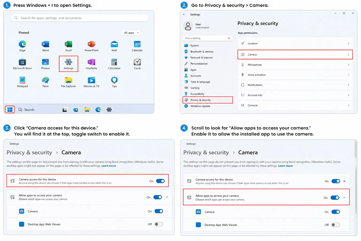 Steps to check windows privacy settings