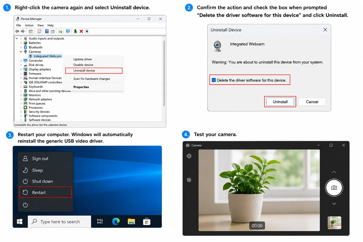 Steps to fix camera not listed or updating problem