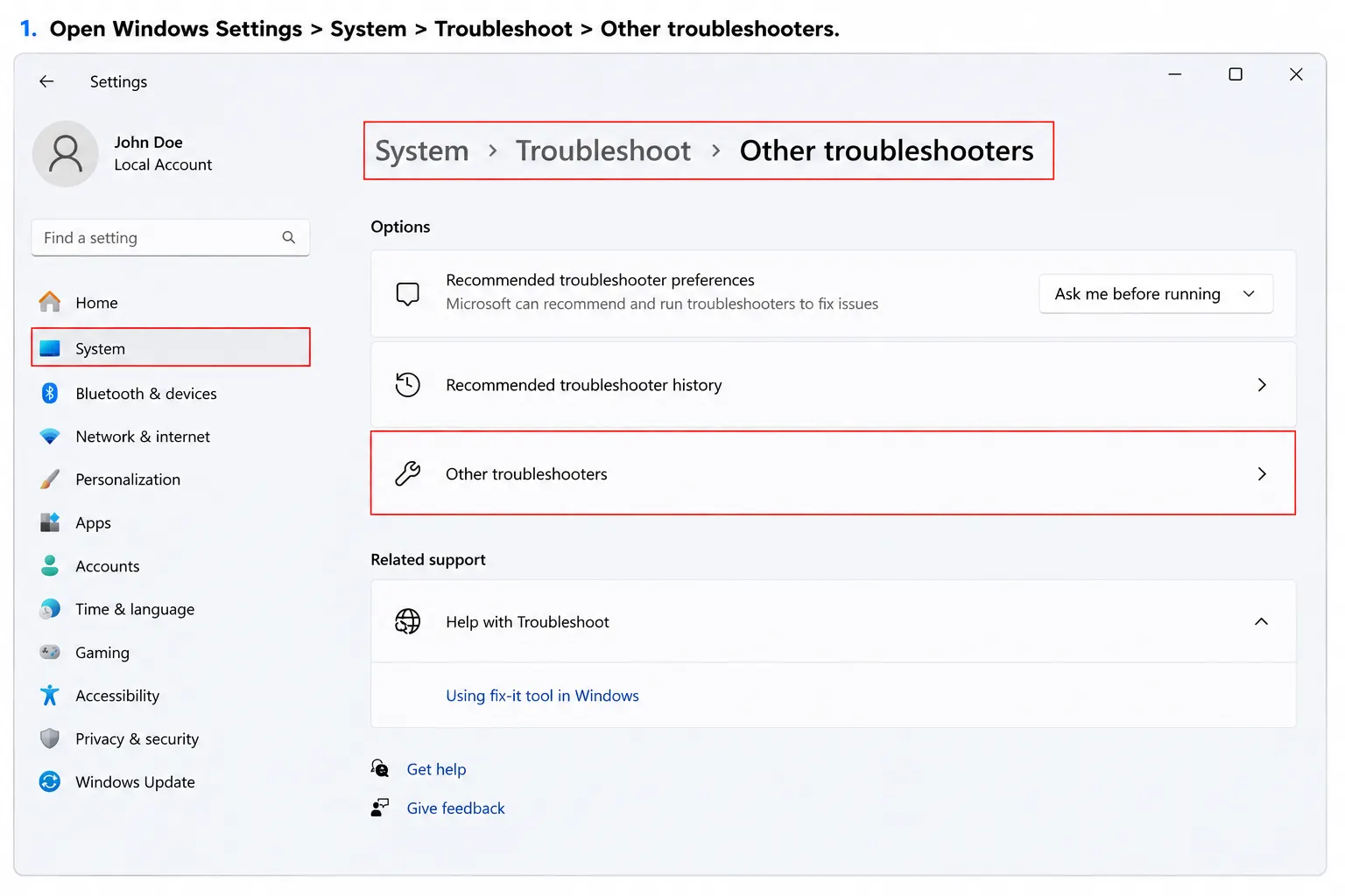 Windows troubleshooter