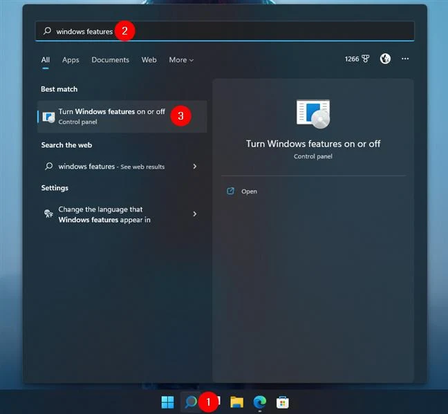 search for windows features