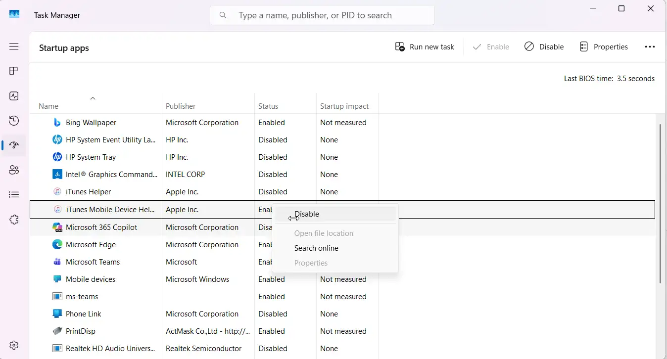 select disable