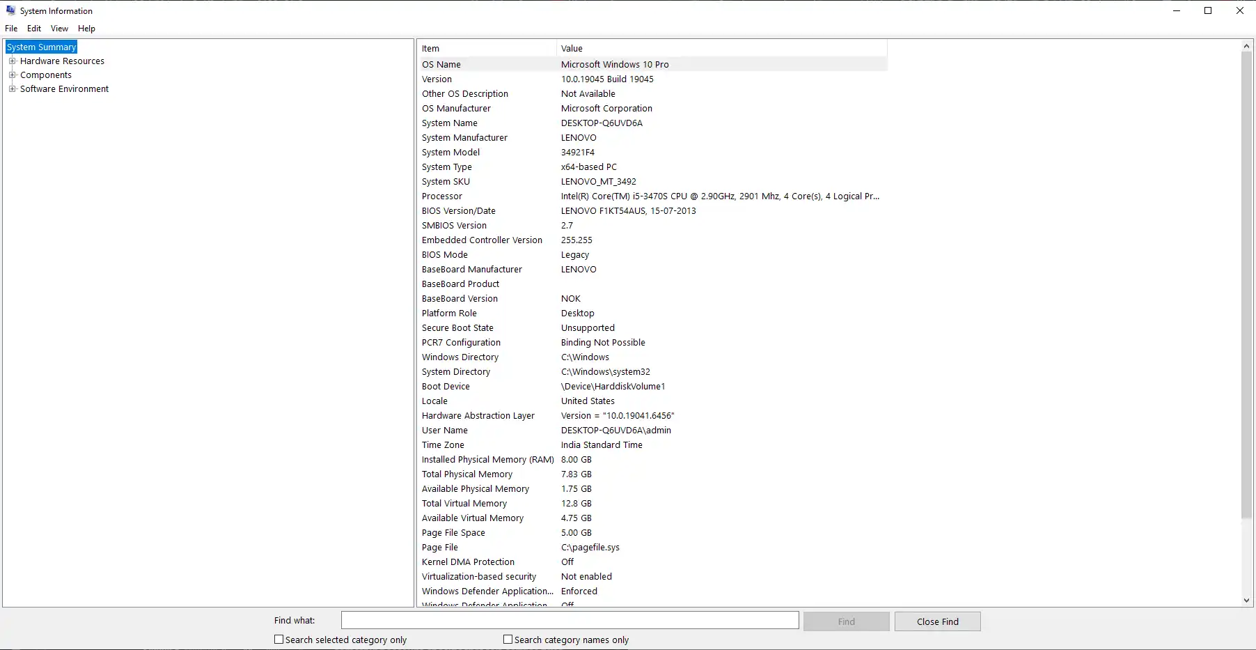 System Summary page