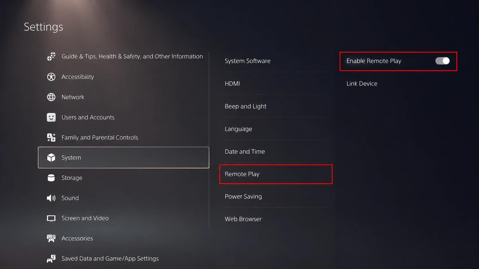 toggle enable remote play on