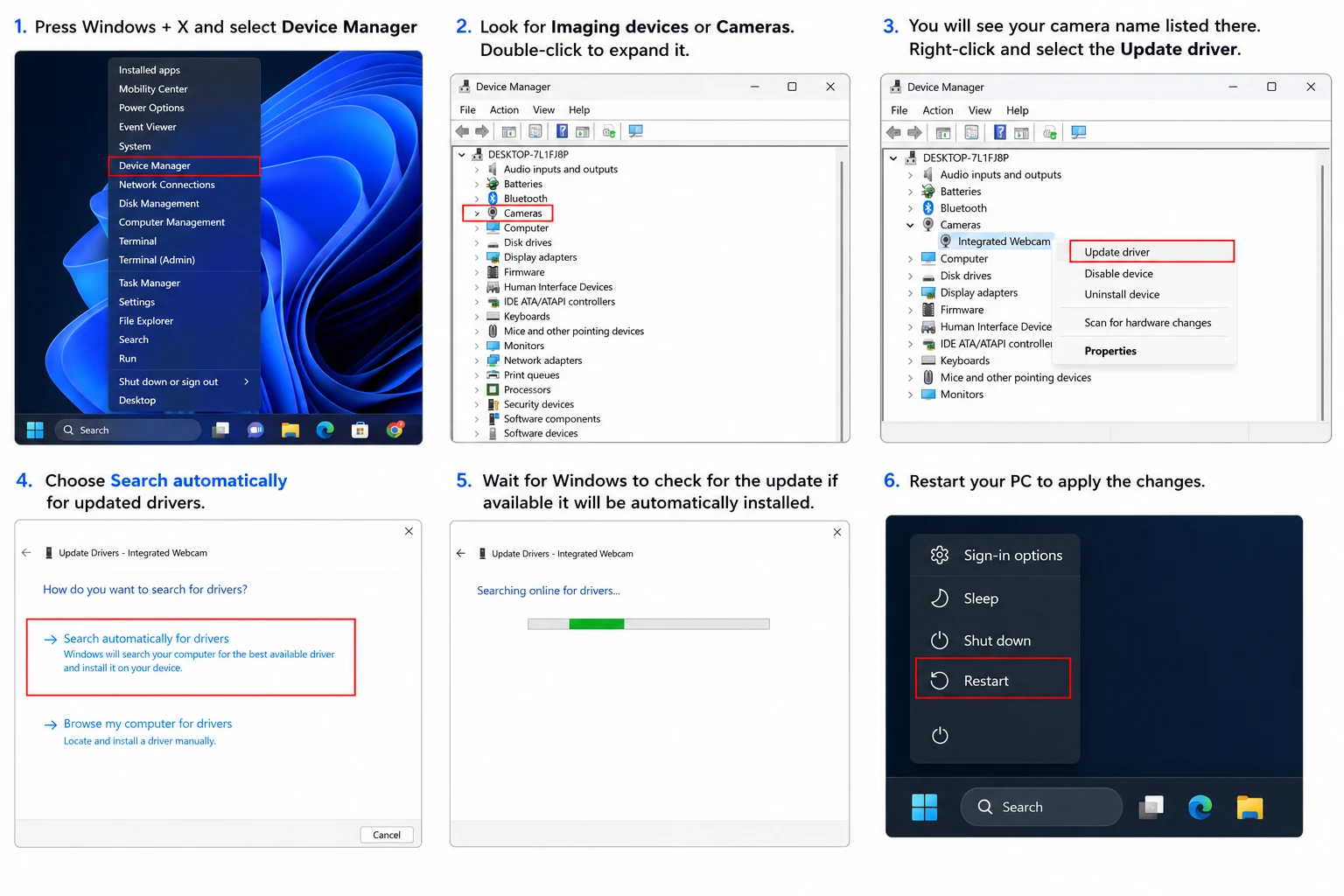 update camera driver using device manager