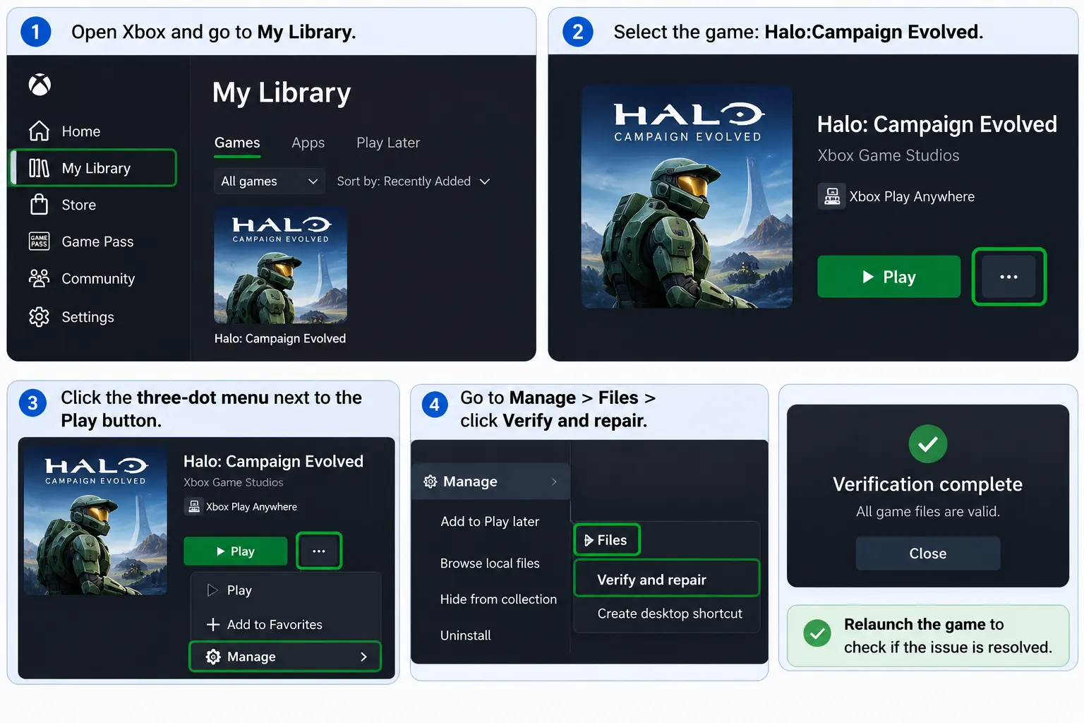 verify game files steps chart using Xbox app