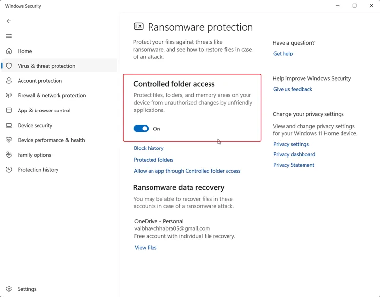 Controlled folder access