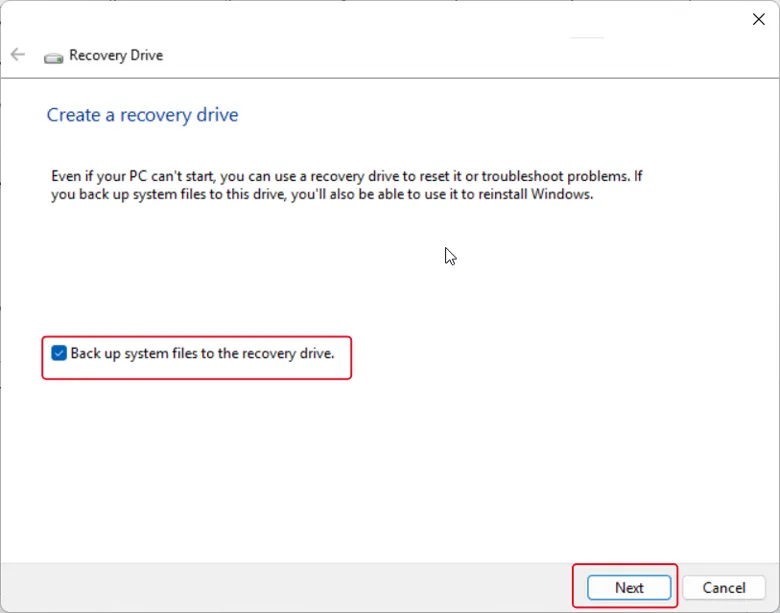 Create a recovery drive
