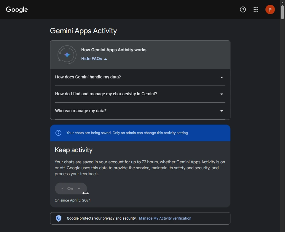 Gemini apps activity