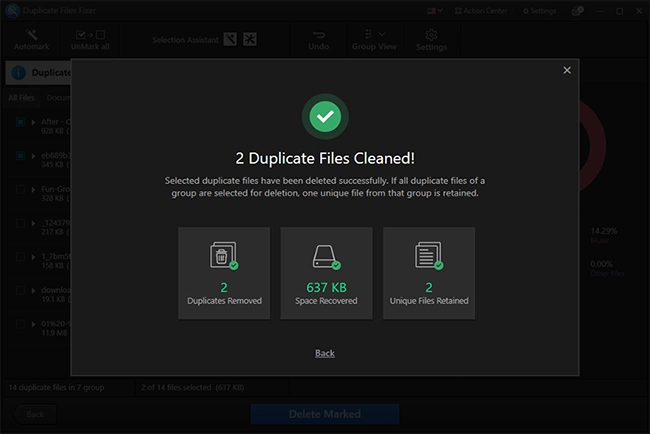 Summary of deleted duplicate files