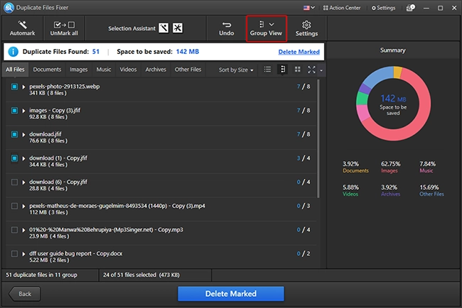 Group View shows scan results