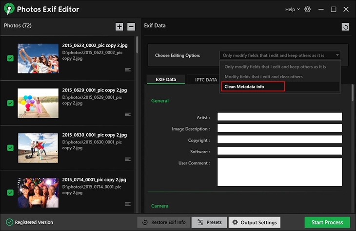 Delete Metadata from Photos