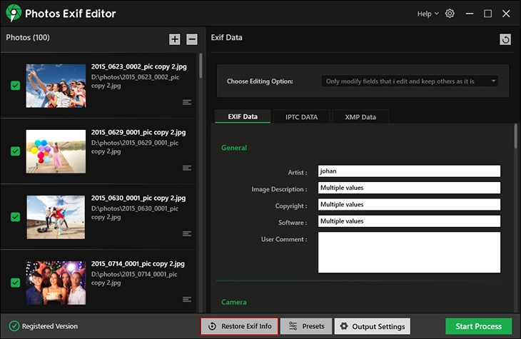 Restore EXIF Data