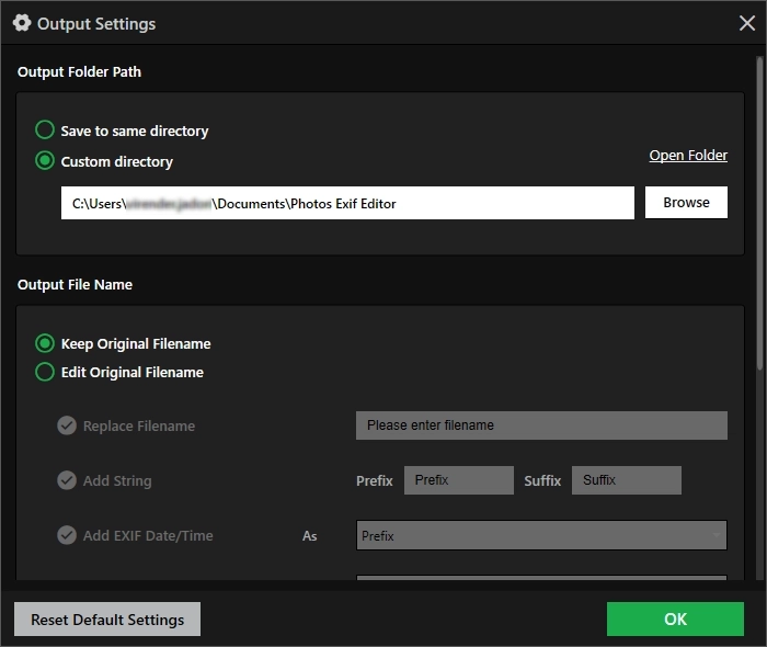 Customizable Output Settings