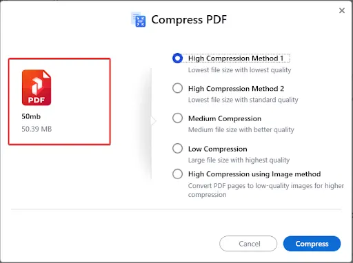 Click Compress PDF from the Tools menu