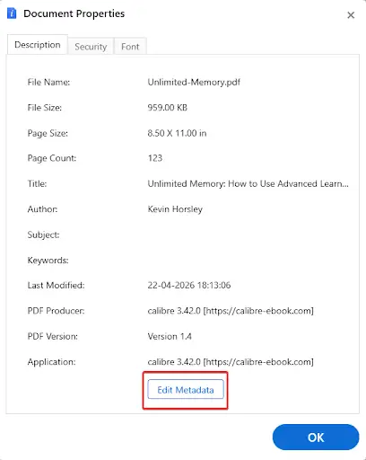 Click Edit Metadata under the Description tab.