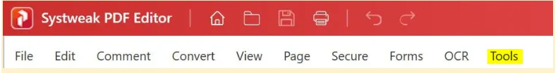 Tools tab in systweak pdf editor